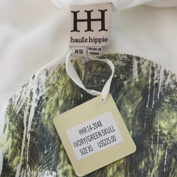 Haute Hippie Ivory Green Skull Graphic Soft Modal Knit T-Shirt Top NWT NEW XS - Picture 6 of 6